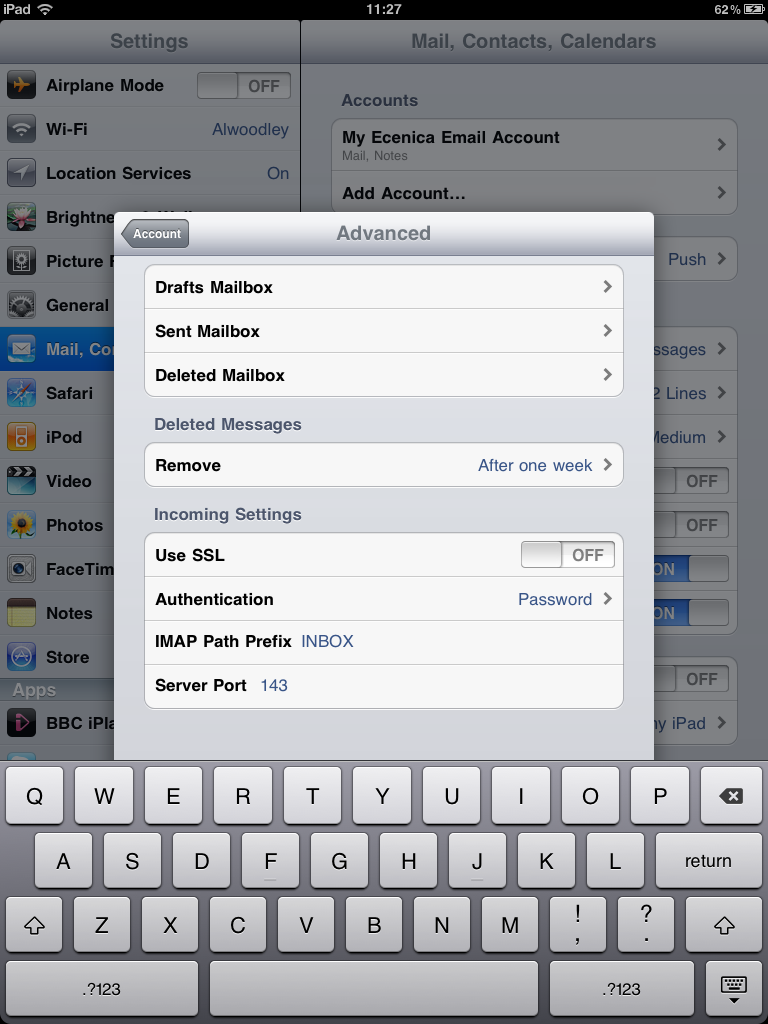setup email on ipad