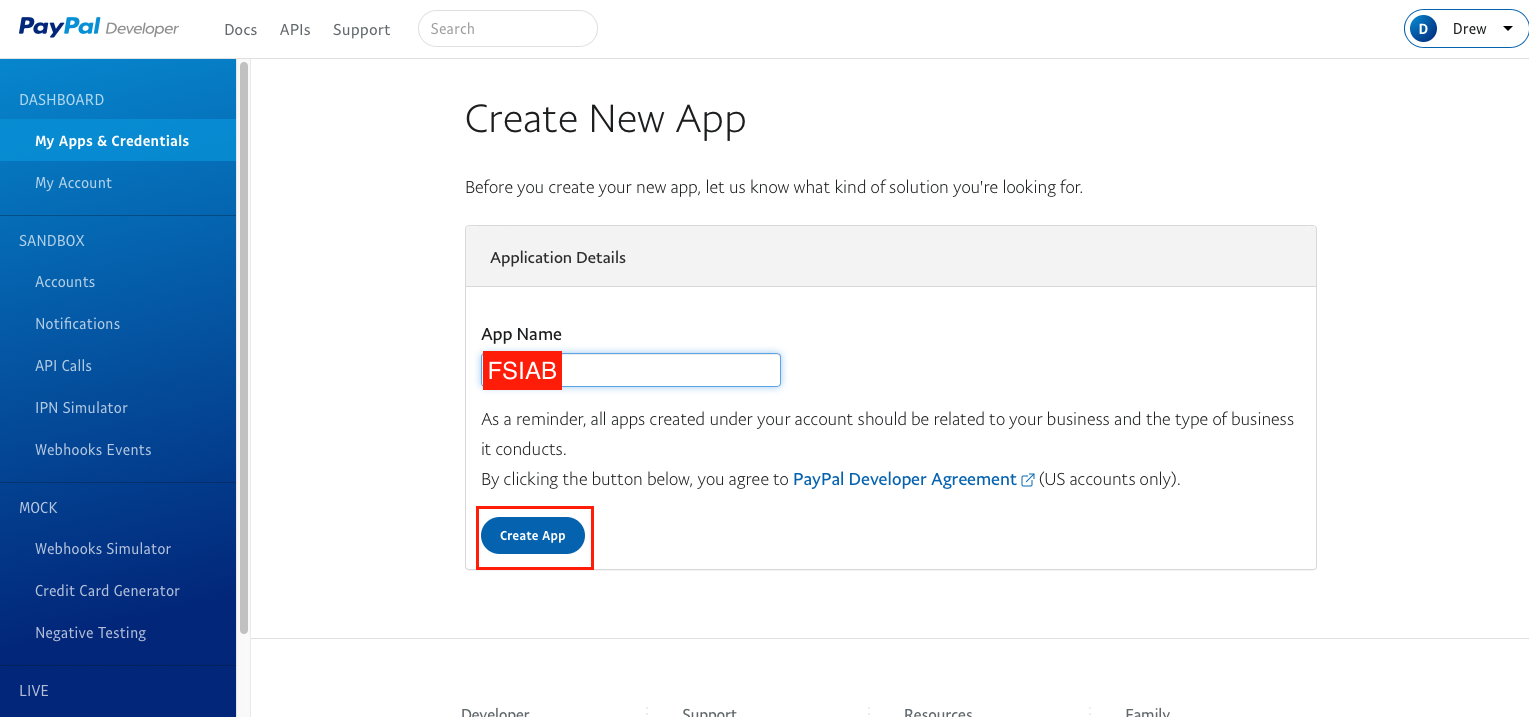 Create PayPal App